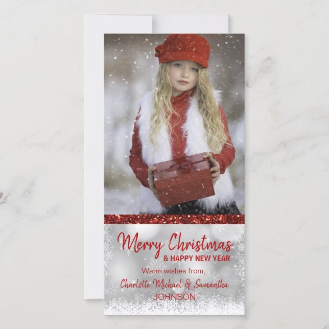 RED White Holidays Christmas / New Year | PHOTO Holiday Card (Front)