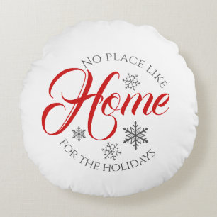 Red & White Home for the Holidays Round Pillow