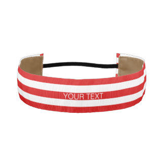 Red White Horizontal Preppy Stripe Name Monogram Athletic Headband