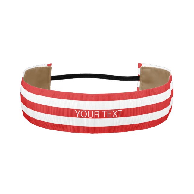 Red White Horizontal Preppy Stripe Name Monogram Athletic Headband (Front)