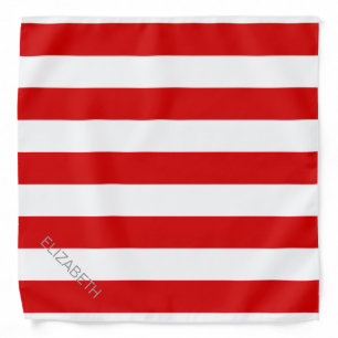Red White Horizontal Preppy Stripe Name Monogram Bandana