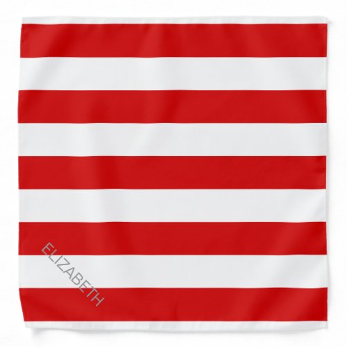 Red White Horizontal Preppy Stripe Name Monogram Bandana