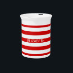 Red White Horizontal Preppy Stripe Name Monogram Beverage Pitcher<br><div class="desc">Classic Red and White Preppy Horizontal Rugby Stripes Name Monogram A stylish bold horizontal stripe pattern with a template for your name, initials or other text. You can also customize the text font, font color, font size and rotation, move or remove the sample text, add additional text fields, add your...</div>