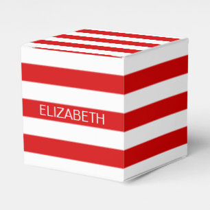 Red White Horizontal Preppy Stripe Name Monogram Favor Boxes