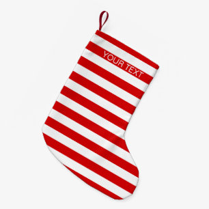 Red White Horizontal Preppy Stripe Name Monogram Small Christmas Stocking