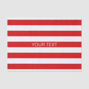 Red White Horizontal Preppy Stripe Name Monogram Tissue Paper