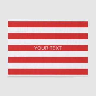 Red White Horizontal Preppy Stripe Name Monogram Tissue Paper
