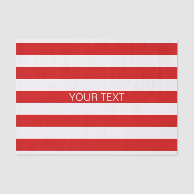 Red White Horizontal Preppy Stripe Name Monogram Tissue Paper (Front)