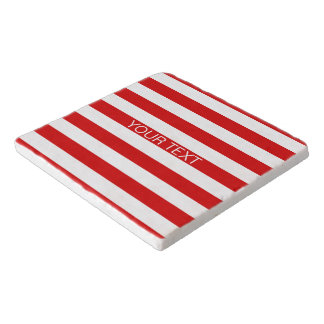 Red White Horizontal Preppy Stripe Name Monogram Trivet