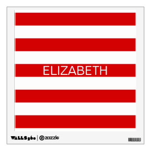 Red White Horizontal Preppy Stripe Name Monogram Wall Sticker