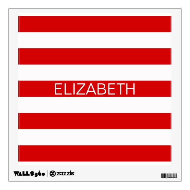 Red White Horizontal Preppy Stripe Name Monogram Wall Sticker (Front)