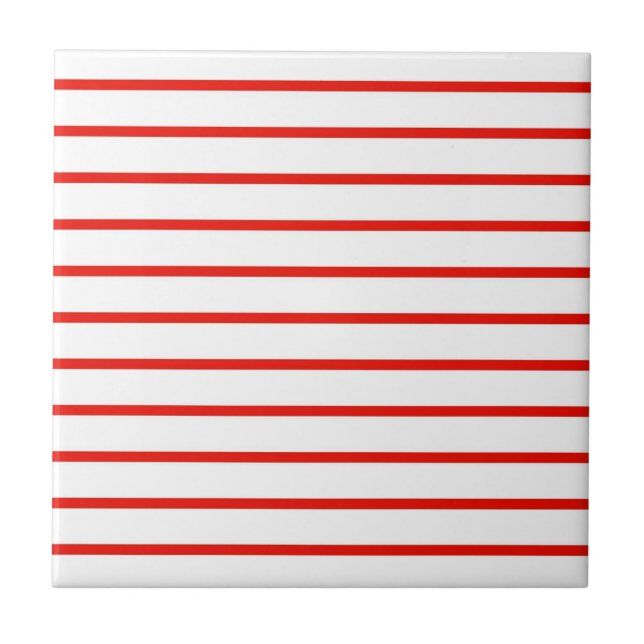 Red White Horizontal Stripe Pattern Ceramic Tile (Front)