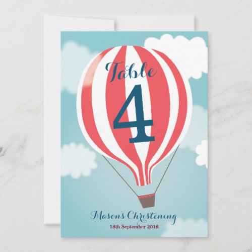 Red White Hot Air Balloon Table Number Card