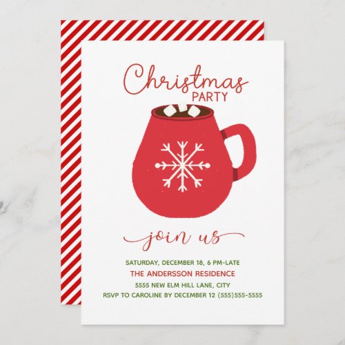 Red White Hot Cocoa Christmas Party Invitation