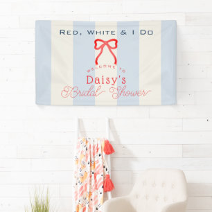 Red White & I Do Blue Bow Stripes Bridal Shower Banner