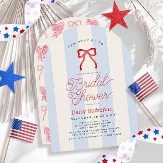 Red White & I Do Bow Blue Stripes Bridal Shower Invitation