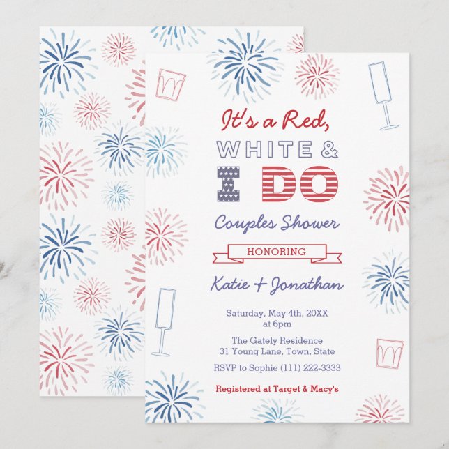 Red White & I Do Couples Wedding Shower Party Invitation (Front/Back)