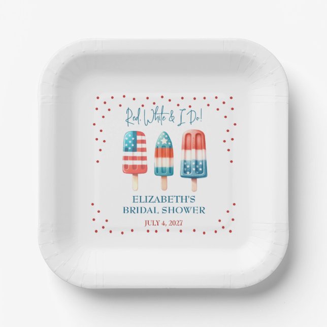 Red, White & I Do Patriotic Popsicle Bridal Shower Paper Plates (Front)