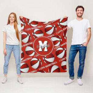 red white I love basketball team colors Fleece Bla Blanket