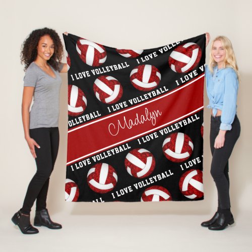 red white I love volleyball text pattern Fleece Blanket