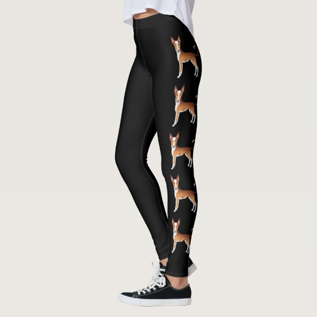 Red & White Ibizan Hound Smooth Coat Cartoon Dogs Leggings (Left)