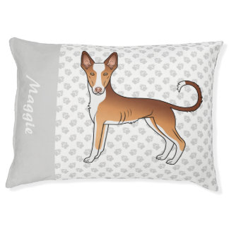 Red &amp; White Ibizan Hound Smooth Coat Dog And Name Pet Bed