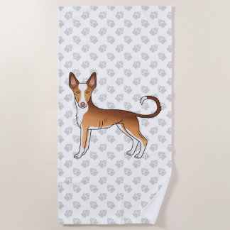 Red &amp; White Ibizan Hound Smooth Coat Dog And Paws Beach Towel