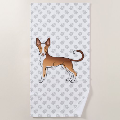 Red  White Ibizan Hound Smooth Coat Dog And Paws Beach Towel