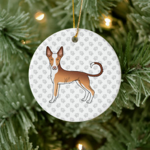 Red & White Ibizan Hound Smooth Coat Dog And Paws Ceramic Ornament