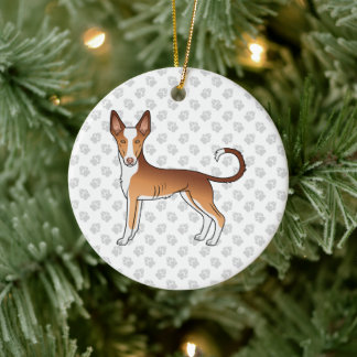 Red &amp; White Ibizan Hound Smooth Coat Dog And Paws Ceramic Ornament