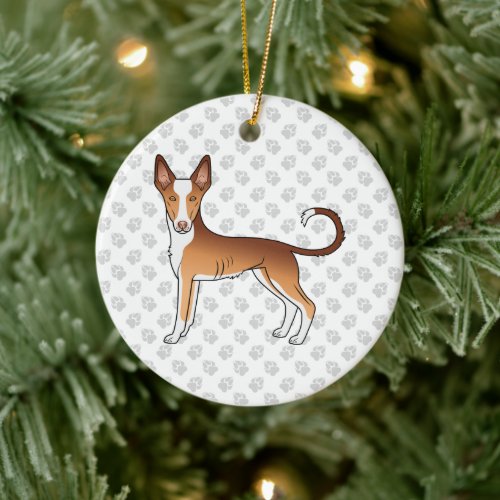 Red  White Ibizan Hound Smooth Coat Dog And Paws Ceramic Ornament