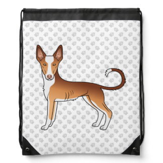 Red &amp; White Ibizan Hound Smooth Coat Dog And Paws  Drawstring Bag