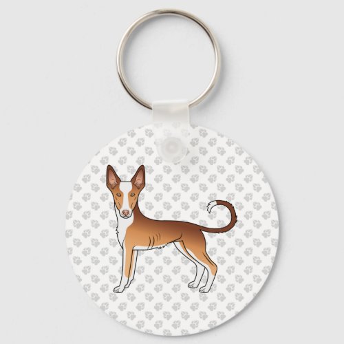 Red  White Ibizan Hound Smooth Coat Dog And Paws Keychain