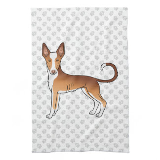 Red &amp; White Ibizan Hound Smooth Coat Dog And Paws Kitchen Towel