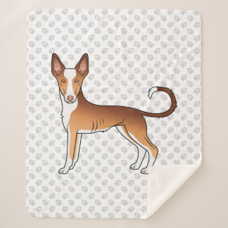 Red &amp; White Ibizan Hound Smooth Coat Dog And Paws Sherpa Blanket