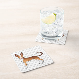 Red &amp; White Ibizan Hound Smooth Coat Dog And Paws Square Paper Coaster