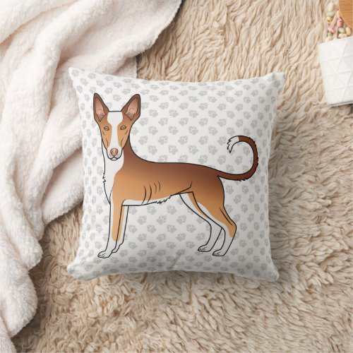 Red  White Ibizan Hound Smooth Coat Dog And Paws Throw Pillow