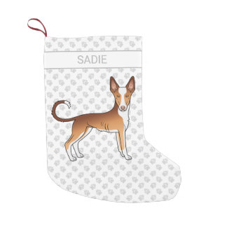 Red &amp; White Ibizan Hound Smooth Coat Dog With Name Small Christmas Stocking