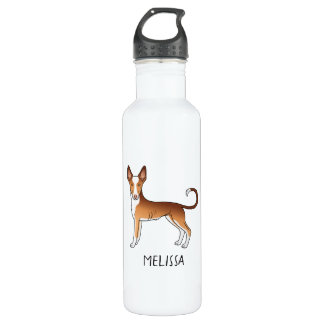 Red &amp; White Ibizan Hound Smooth Coat Dog With Name Stainless Steel Water Bottle