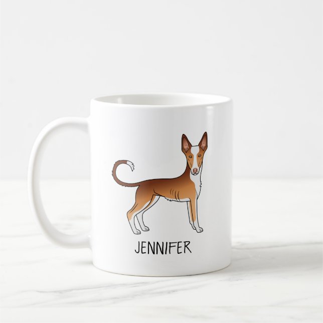 Red & White Ibizan Hound Smooth Coat Dog With Text Coffee Mug (Left)