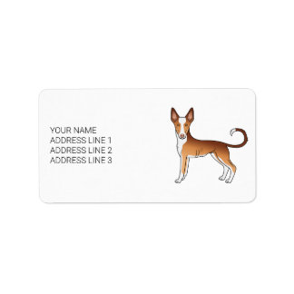 Red &amp; White Ibizan Hound Smooth Coat Dog With Text Label