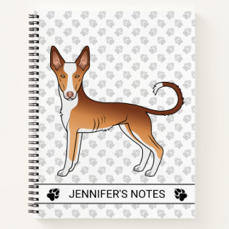 Red &amp; White Ibizan Hound Smooth Coat Dog With Text Notebook