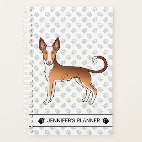 Red  White Ibizan Hound Smooth Coat Dog With Text Planner