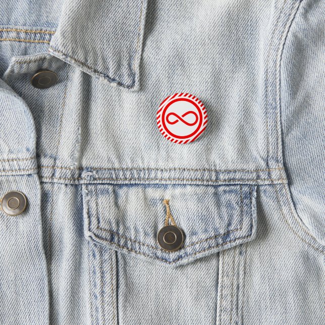 Red White Infinity Knot Autism Warning Button (In Situ)