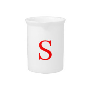 Red & White Initial Letter Monogrammed Plain Beverage Pitcher