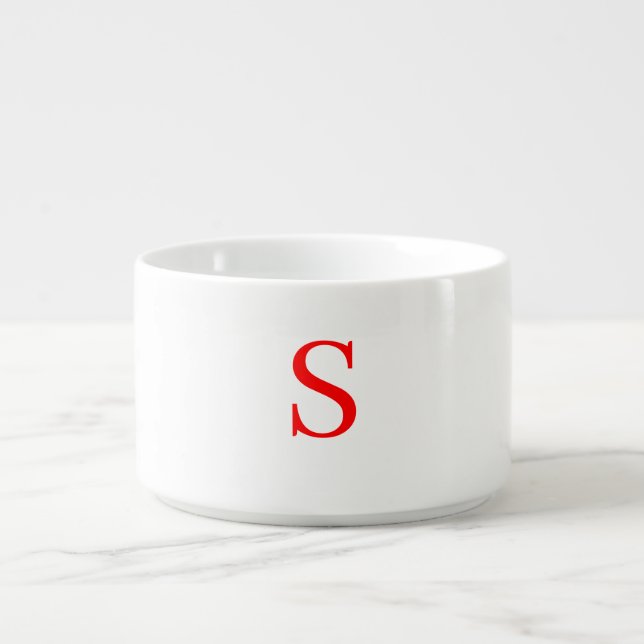 Red & White Initial Letter Monogrammed Plain Bowl (Center)