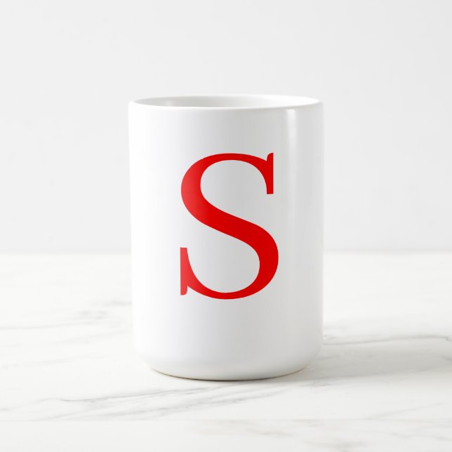 Red & White Initial Letter Monogrammed Plain Coffee Mug (Center)