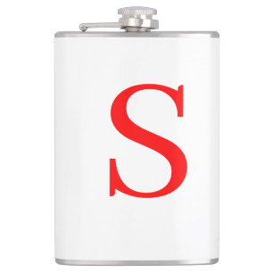 Red & White Initial Letter Monogrammed Plain Flask