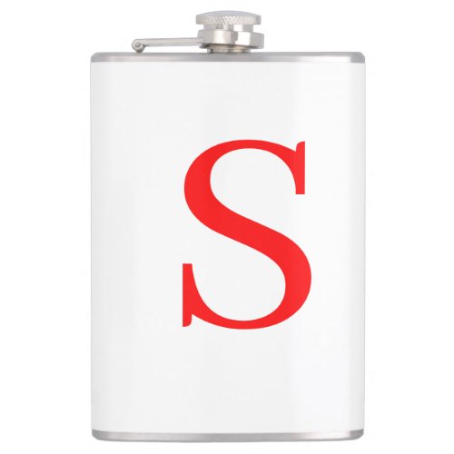 Red  White Initial Letter Monogrammed Plain Flask