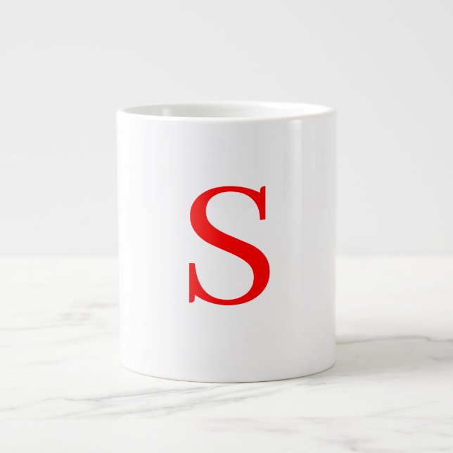 Red & White Initial Letter Monogrammed Plain Giant Coffee Mug (Front)
